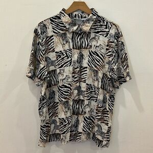 Vintage 90s Alfred Dunner Womens Animal Print Button Up Shirt Size 18